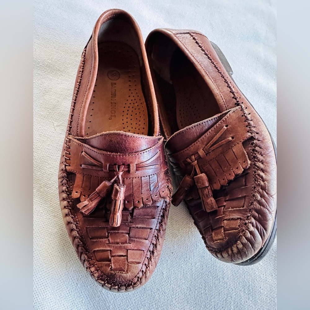 EARTH SHOE ‘Dale’ Brown Woven Leather Tassel Kiltie Loafers M 7.5 W 9